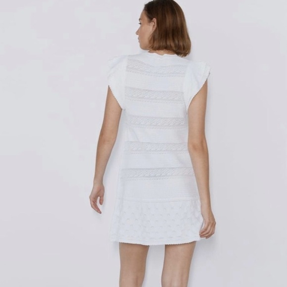 Zara Pointelle white embroidered ruffle dress Medium - Picture 3 of 11